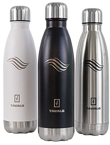 TAVIALO Borraccia Termica 500 ml in Acciao Inox. Bottiglia Isolata a Doppia Parete senza BPA per Viaggi, Sport e Attività all'aperto. Thermos a Prova di Perdite. Colore Nero.