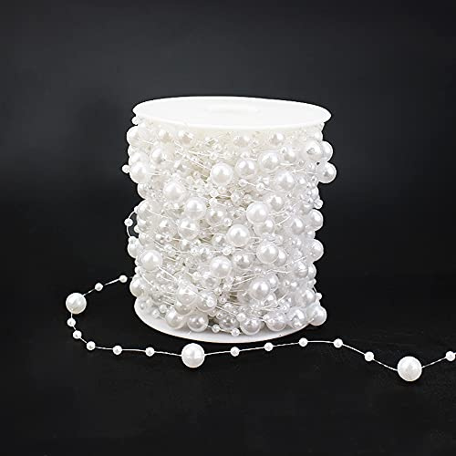 30m Perlengirlande Perlenband Perlenkette Perlenschnur Geschenkband Dekoband mit Perlen für DIY Basteln Party Tischdeko Hochzeit Braut Haarschmuck Ohrringe Halskette Brautstrauß Weihnachten,Weiß