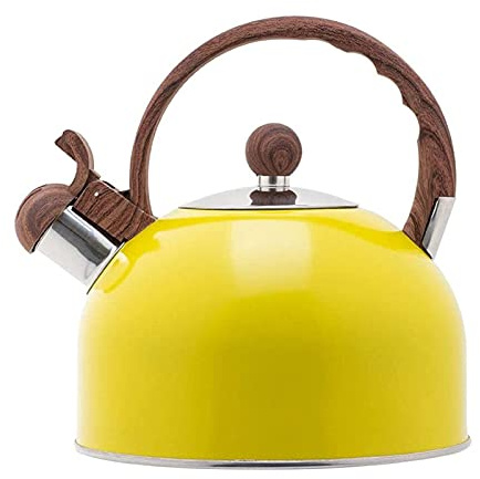 Tea Kettle, Whistling Tea Kettle for Stovetop - 2.5L Stainless Steel Whistling Kettle Tea Pot for Stove Top with Wood Grain Handle Loud Whistle (Yellow)