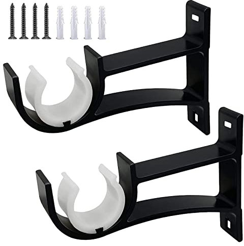 Gardinenstangenhalterungen, schwarz robuste Gardinenstangenhalterung aus Metall, einzelne Vorhangstangenhalter für Wand, Schienenstütze für 25 mm - 30 mm Gardinenstange, 2er-Set