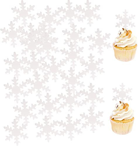 Morofme 50pcs White Edible Snowflake Cake Cupcake Topper, Edible Frozen Cake Topper, Winter Cupcake Topper, Edible Snowflake Cake Cupcake Decoration for Christmas Winter Frozen Theme Party Supplies