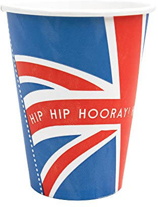 Talking Tables Lot de 8 gobelets jetables en carton pour boissons froides | Motif drapeau britannique Union Jack | Décorations de table de fête du jubilé 2022 rouge, blanc, bleu, 100% recyclable,