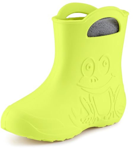 Ladeheid Stivaletti Pioggia Bambino in EVA Termici, Invernali Stivali Pioggia Bambina con Calzino Interno e Motivo a Rana, Scarpe Bambino per Passeggiate LA-CA-03 (Limone, 22/23)