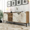 Dmora - Console Deneb, Buffet de Salon, Meuble Bas pour TV, Socle Mural équipé, 180x35 h78 cm, Noyer et Marbre Blanc