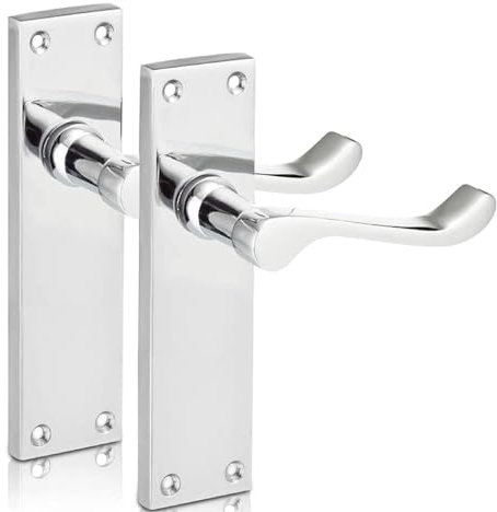 Haven Heritage Victorian Scroll Polished Chrome Lever Latch Door Handles 150mm Long Back Plate Premium Classic Design (1)