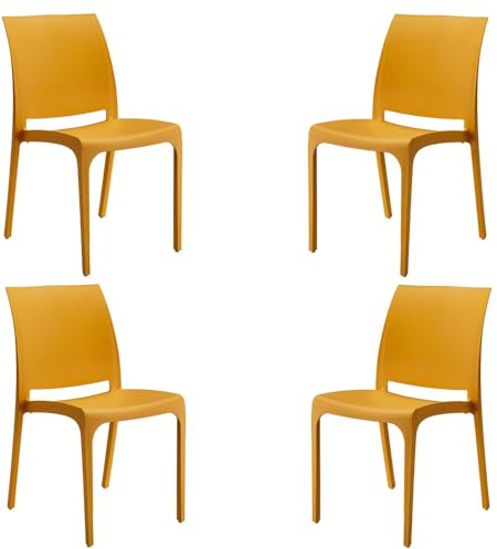 Moderner Stapelstuhl aus Polypropylen, für den Innen- und Außenbereich, Garten, Bar, Küche, Modell Volga (Senf 4