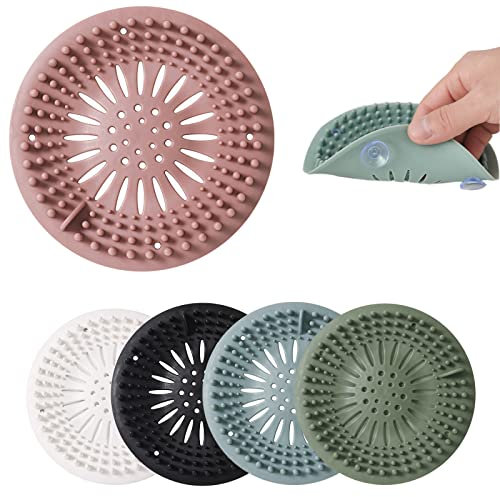 5 Piezas Silicona Protector de Drenaje, Filtro de Pelo de Silicona, Tapa de Drenaje de con Ventosas Fuertes, Bañera Colador recogedor de Pelo, Filtro para Fregadero para Cocina Baño (Redondo)