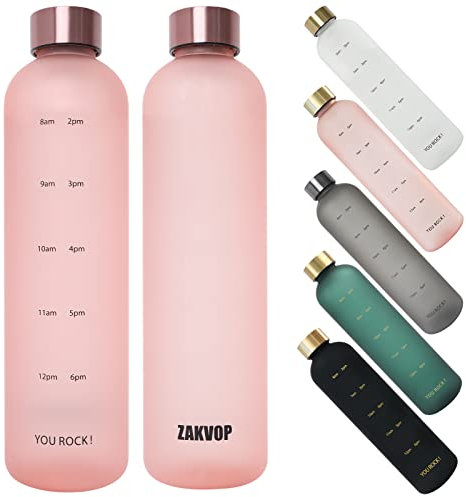 ZAKVOP 900 ml Wasserflaschen mit Times to Drink, motivierende Wasserflasche mit Zeitmarkierung, BPA-frei, Workout, Reisen (Rosa neu)