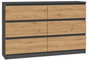 CDF Kommode Malwa M6 120 | Farbe: anthrazit - Eiche Artisan| Aktenschrank, Kleinigkeiten | Ideal für Wohnzimmer, Schlafzimmer, Kinderzimmer, Teenager und Büro | 6 geräumige Schubladen