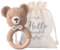 Youuys Hochet Bebe en Bois D'Animal, Anneau de Dentition en Bois pour Bébé, Hochet Au Crochet, Montessori Jouet Nouveau-né Bébé Cadeau (Ours kaki)