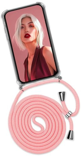 ONEFLOW Chaîne de téléphone portable « Twist Case » compatible avec Apple iPhone 14 – Coque avec bande amovible pour smartphone, cordon de serrage en silicone pour accrocher la chaîne – Rose