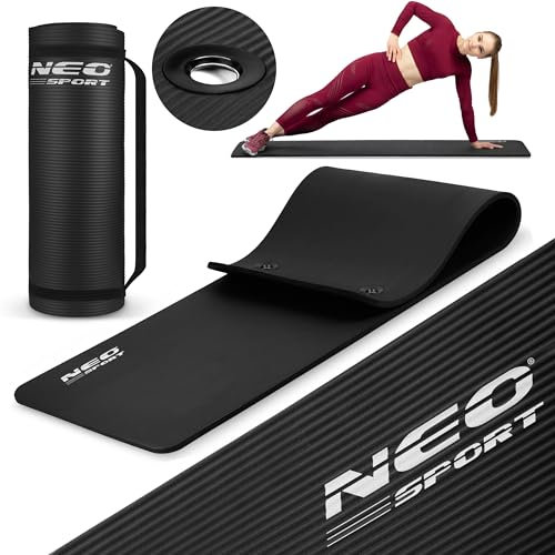 Neo-Sport Gymnastikmatte Sportmatte Yogamatte Rutschfest Fitnessmatte 183 x 60 cm Sport Matte Mit Tragegurt Mit Ösen Dick Trainingsmatte Wasserdicht Pflegeleicht Rutschfest Pilates Yoga Turn Schwarz