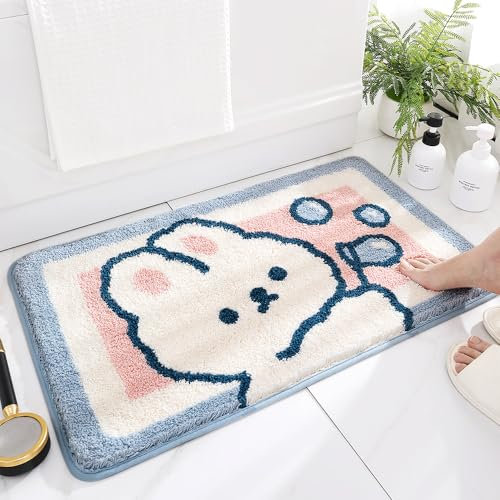 Molesun Niedlicher Badteppich Badematte für Badezimmer Rutschhemmender Weicher Badteppich für Duschen Niedlich Plüsch Mikrofaser Super-saugstark Plüschteppich für 50x80cm
