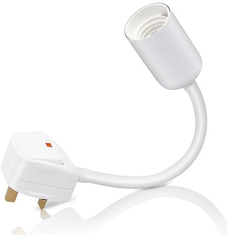 E27 Lamp Holder with Switch, Flexible Bulb Holder Plug in Wall Light Screw Socket Holder White, Light Bulb Adapter Extension 20CM Gooseneck for Bedroom, Kitchen, Office(Without Bulb)