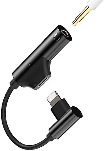 Lightning to 3.5mm Adapter(2in1)Charger Jack Cable Dongle iPhone AUX Audio Headphone Splitter Cord Converter for Apple MFI Certified 7 8 Plus X 11 12 13 14 Pro Max Ipad Air Earphone Headset Connector