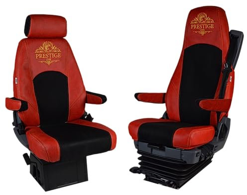 SITZBEZÜGE Prestige LINE für Scania Serie R, Serie S (KONFIGURATION A) (Fahrersitz mit Sicherheitsgurt), (Beifahrerfahrzeug klappbar/ungefedert) (ROT)
