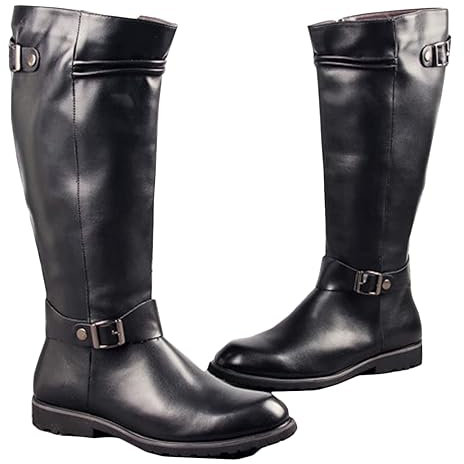 Stivali di Cuoio dell'unità di Elaborazione, Biker Knight Boots Long Western Boots Riding Costume Boots Cosplay Medievale Rinascimentale Halloween Boots per Cosplay,Nero,39