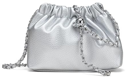 Joryin Kleine Umhängetasche für Damen, trendy, Knödeltasche, Clutch, Geldbörse für Damen, Abendtasche, Wolkengeldbörse, veganes Leder, Hobo-Tasche, Veganes Leder, silberfarben