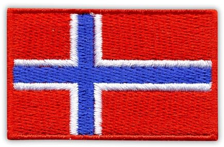 Bandiera della Norvegia, piccola (bordo rosso), retro autoadesivo, toppa ricamata, emblema