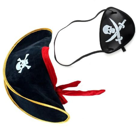 BANAN Schöne Piraten Kopfschmuck Piraten Kopfbedeckung Haar Hoop Schädel Augenklappe Hut Set Cartoon Kapitän Hut Dreispitz Hut Zubehör Piraten Party Supplies