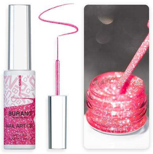 BURANO Liner Holographic Gel Nail Polish, UV LED Reflective Glitter Painted Silver Metallic Nail, Build-in Thin Nail Brush Chrome Gel Curing Required 8ml (LX25)