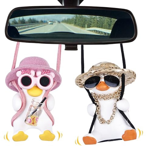 HOMURY 2 Stück Schwingende Ente Hängend, Auto Rückspiegel Anhänger, Schaukel Ente Hängend Ornament für Innenrückspiegel Charms Spiegel Zubehör Lustige Geschenke
