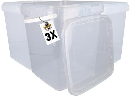 FixedByU 3 Eimer mit Deckel 10l Transparent Eckig | Kunststoff Eimer Lebensmittelecht, luftdicht und stabil | Leer Eimer mit Griff und Deckel für Lebensmittel Chemie Waschpulver Klebstoffe geeignet