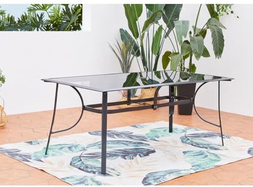 CONCEPTO FÁBRICA | Mesa de jardín de aluminio de 10 plazas | Diseño Rimini gris | Bandeja de cristal | Muebles de exterior | Resistente al agua