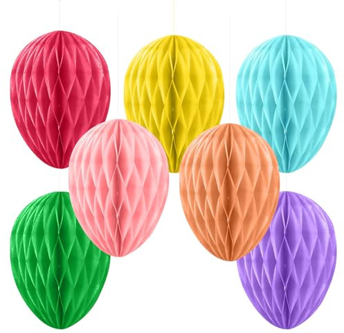 Wabenei 7 Stück Papier-Ei-Wabenkugel , Waben Osterei, Ostereier Papier Wabenbälle, Papierwaben Aufhängen Bunte Wabeneier Ostern Deko, Ostern Wabenball Ostereier Osterdeko zum Aufhängen, Osterparty