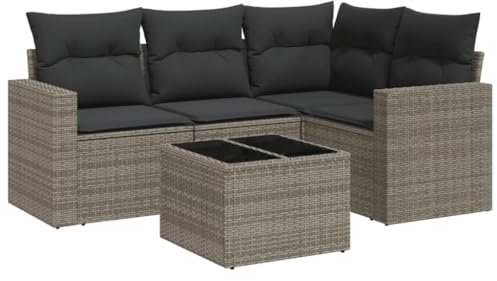 KOIECETA Gartenmöbel Set 5-TLG. Garten-Sofagarnitur mit Kissen Gartengarnitur Grau Poly Rattan