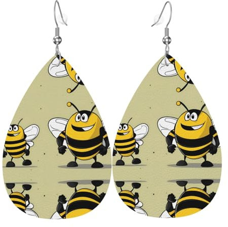 Cartoon-Hummel-Muster, Tropfen-Ohrringe, Anhänger, 2 Stück, stilvoll und schön, leicht, baumelnd für Frauen und Mädchen, Einheitsgröße, Leder