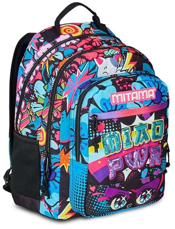 Mitama Zaino Triplo Scomparto Manga Effect con Tasca frontale, Multicolore, Scuola Elementare e Tempo Libero, Bambina Ragazza