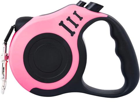 Laisse Chien Enrouleur, 3 Mètres Laisse à Enrouleur, Version Sangle, Système de Guidage Perfectionné, pour Chien, pour Petits, Moyens Chiens, Rose