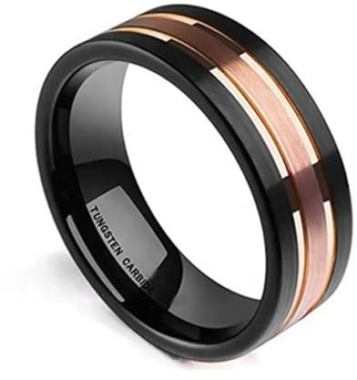XJruixi 8MM Mens Tungsten Carbide Ring Two-Tone Black Rose Gold Plated Brushed Finish Comfort Fit Fashion Jewelry