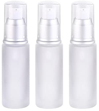 3PCS 30ML/1oz Clear Empty Frosted Glass Lotion Pump Bottles Cosmetic Jars Travel Containers Pump Dispenser for Cream Emulsion Foundation Toner