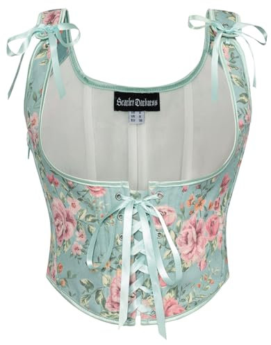 SCARLET DARKNESS Renaissance Corset Femme Col En U À Lacets Underbust Corset Party Bustier Rose Bleu 44