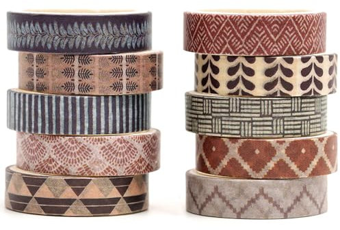 Songdao 10 Rollen Hirngespinst Washi Tape Set, Masking Tape Textur dekorative Klebebänder, Klebeband Bunt für Kunst, DIY Handwerk, Tagebuch, Hobel, Sammelalbum, Verpackung (Style Five)