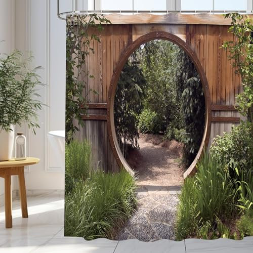 WOWTOY Shower Curtain with 12 Hooks, Waterproof Polyester Fabric Bathroom Bathtub Shower Curtain Liner, Weighted Hem, Washable, Quick Dry (180 x 200cm, Garden 03)