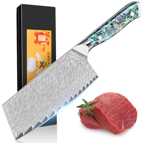 KEENZO Küchenmesser Nakiri Kochmesser 18 cm aus 67 Schichten Damast Scharfe Messer Hackmesser, Mehrzweck Fleisch Gemüsemesser mit Blaue Kunstharz Handgriffen
