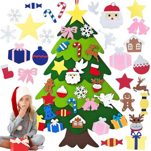 Árbol de Navidad de Fieltro, 3.7ft Arbol de Navidad Fieltro con 25 Piezas de Adornos Extraíble, Árbol de Navidad DIY Colgante, para Regalos Navideños, Decoración de Navidad para Paredes Puerta del (A)