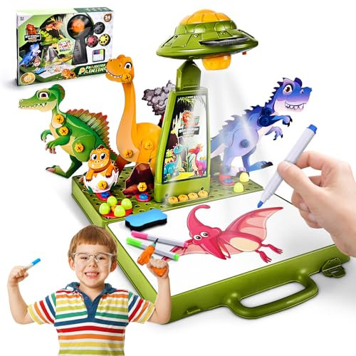 BuzzoXerex 2 en 1 Projecteur Dessin Enfant, Table Dessin Projection avec Mosaique Puzzle 3D, Jouet Montessori Caisse à Outils avec Perceuse Électronique, Cadeau pour Enfants 3-8 Ans
