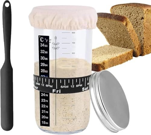 Tel Charme * Sauerteig Starter Jar Kit 1000ml Gärglas mit Spatel, Fermentierglas, Sauerteig Glas, Sourdough Starter Kit, Anstellgut Glas Behälter, Reusable Brot Backen Zubehör