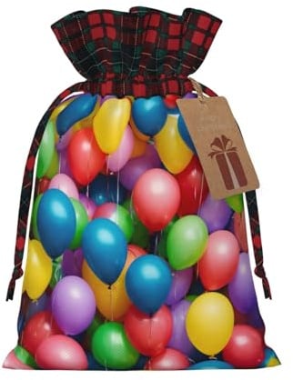 Hgvcse Bunte Luftballons, blauer Himmel, Weihnachtsbeutel mit Kordelzug, festlich, wiederverwendbar, 3D-Verpackung, Geschenkbeutel, Strümpfe, Partygeschenk