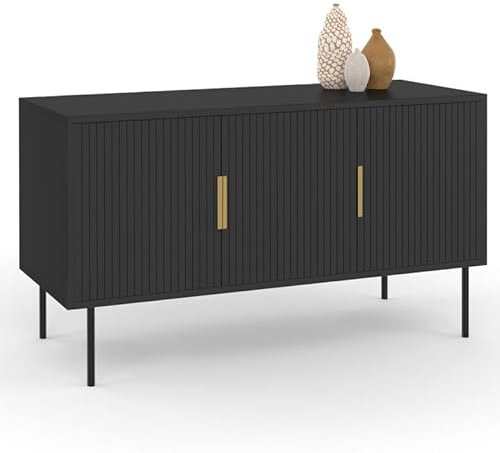 IDMarket - Buffet 110 cm Marcel Noir 3 Portes Effet Lattes