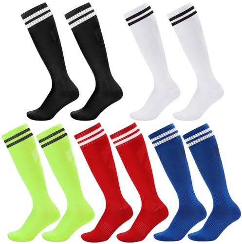Utensilsto 5 Paar Fußballsocken Kinder, Lange Fussball Socken Sportsocken für Jungen Mädchen, Trainingssocken Fußballsocken Rugby für 30-37 Jahren(color 1)