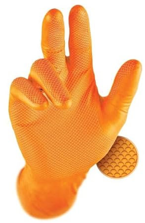 Orange Medium Grippaz Nitrile Gloves Fish Scale Grip Nitrile Pack Qty 50