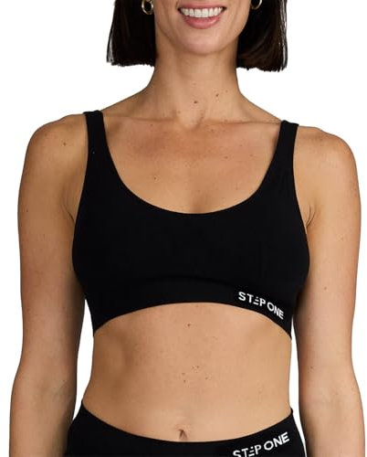 STEP ONE Smoothfit Bra. Ultra-Soft Women's Everyday Bra, Lifts & Supports and Feels Invisible on, Breathable Bamboo Moisture Wicking with Removable Cups Black Medium