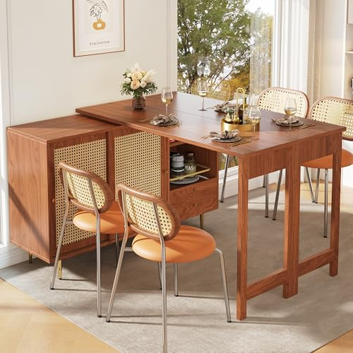 boorbin Mesa alta giratoria de 360°, mesa de pie de diseño extensible, armario de almacenamiento con puerta de ratán + estante de almacenamiento abierto, adecuado para cocina y comedor (cuerpo