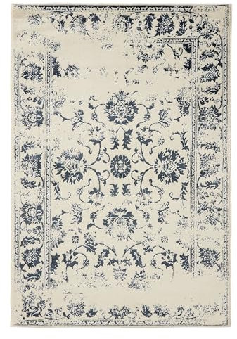 benuta Basic Teppich Suki - Creme/Blau 200x300 cm - Kunstfaser - Rechteckig & im Style: Vintage, Orient Style - Pflegeleicht für Wohnzimmer Schlafzimmer