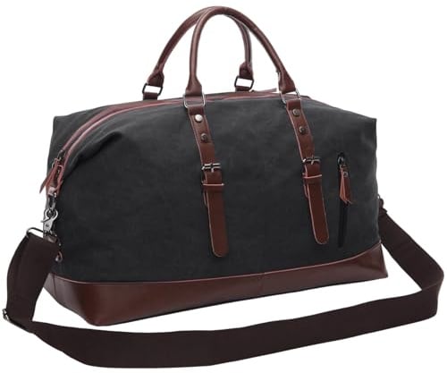 Reisetasche aus Segeltuch, 40–50 l, große Kapazität, Reisetasche, Sporttasche, multifunktionale Schultertasche, Hand- und Crossbody-Tragetasche, Wochenendtasche für Damen und Herren, Schwarz , L